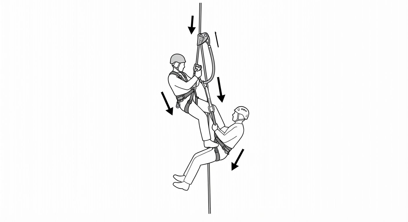 Accompanied descent with a rope grab