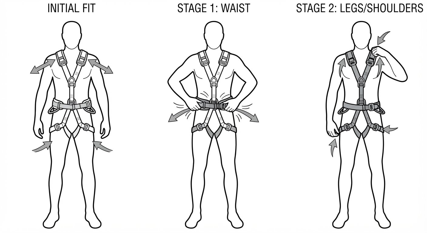Adjusting a full-body harness correctly