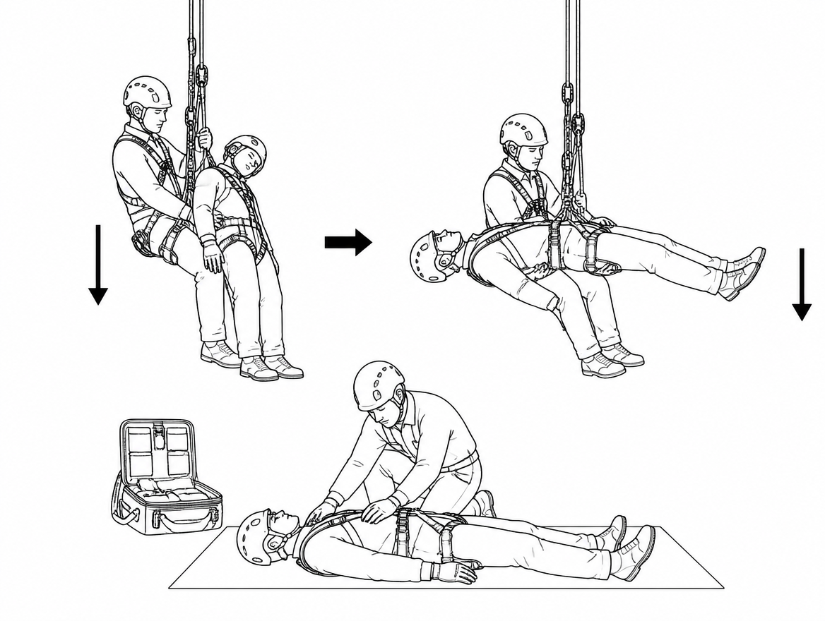 Current guidance (HSE Research Report RR708) does not support keeping a rescued casualty upright — lay them down and arrange medical assessment.
