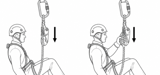 Left, correct: hand clear of the device, cam engaged. Right, incorrect: gripping the housing holds the cam open and defeats the backup for as long as 
