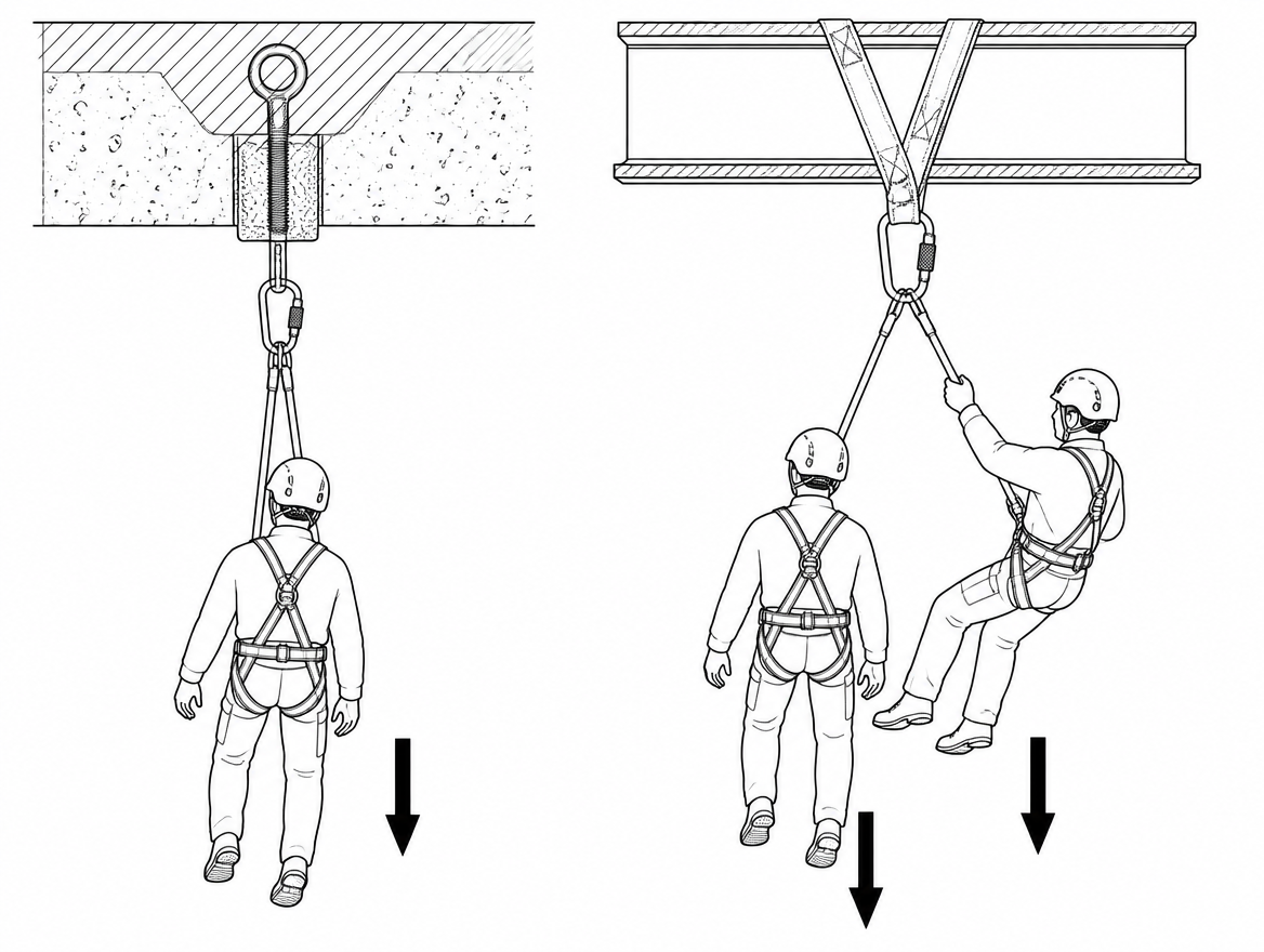 Rescue adds a further load to an anchor that is already holding a suspended person — verify or designate a separate rescue anchor before work starts.