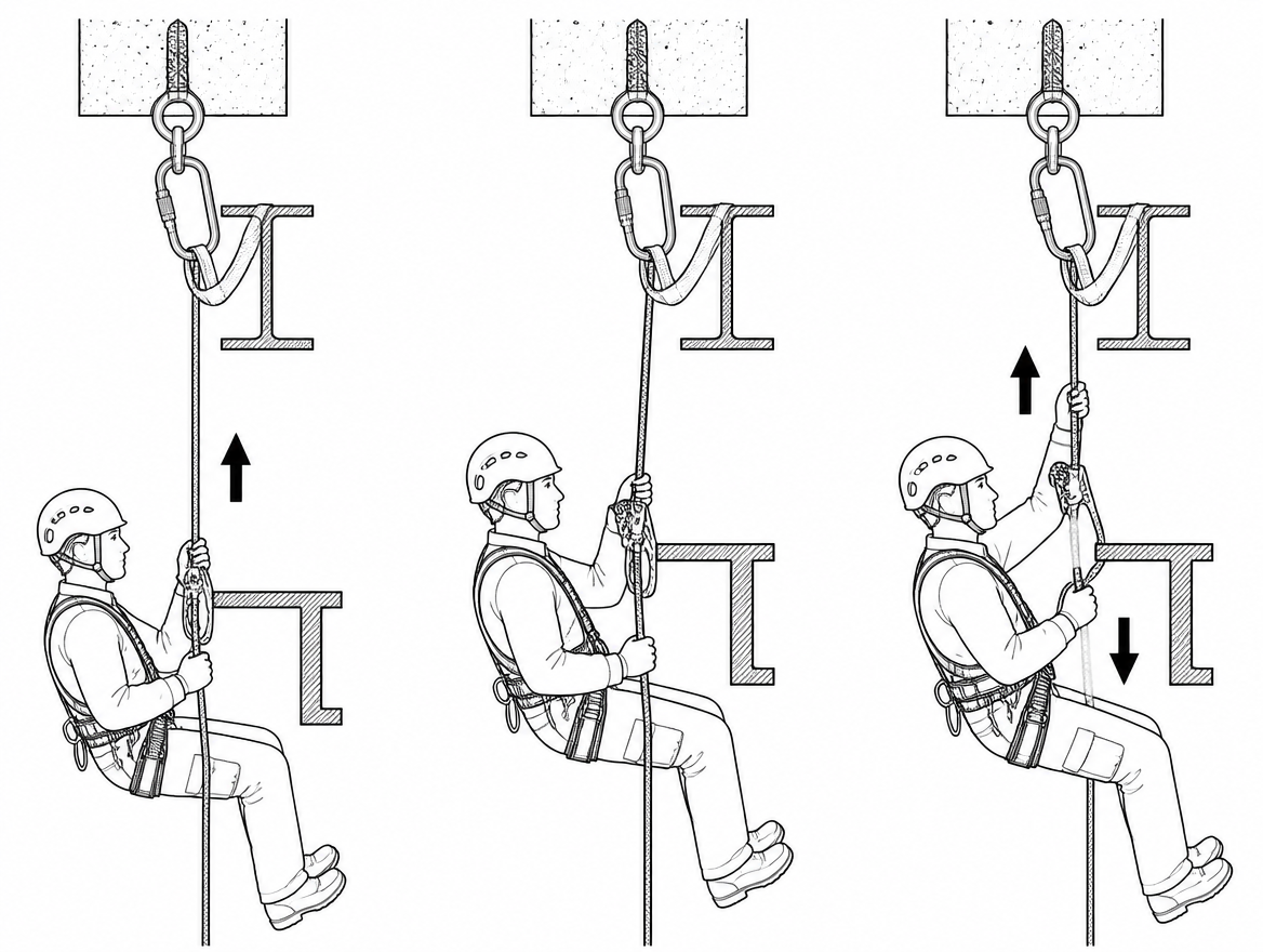 The most dangerous moment in vertical work with a rope grab is rarely the climb itself. It is the second or two when a worker meets an intermediate bracket, a deviation, a pipe run