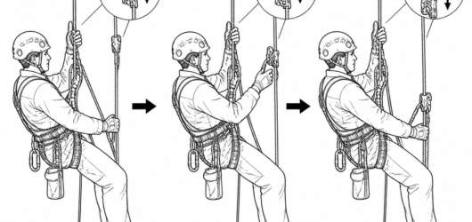Reset the backup at the start of every increment: slack in the safety line is the main hazard when travelling downwards.