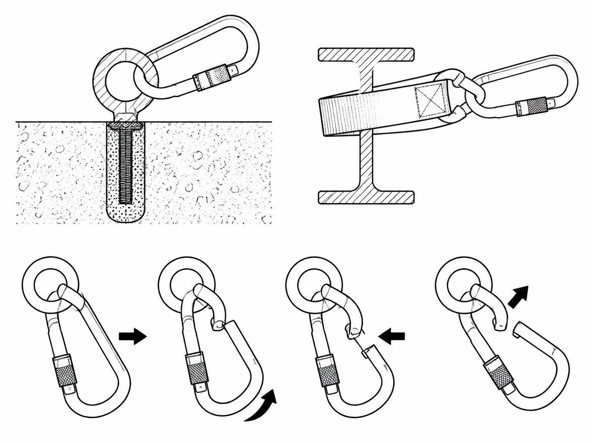 Roll-out sequence: an attachment point small enough to travel from the back of the throat to the gate can depress it and release the hook.