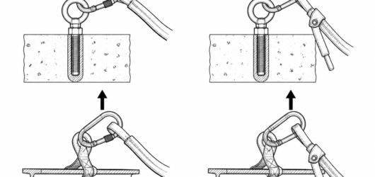 Incorrect: spare leg parked in the dorsal attachment point. Correct: spare leg on the designated keeper, which releases rather than carries load.