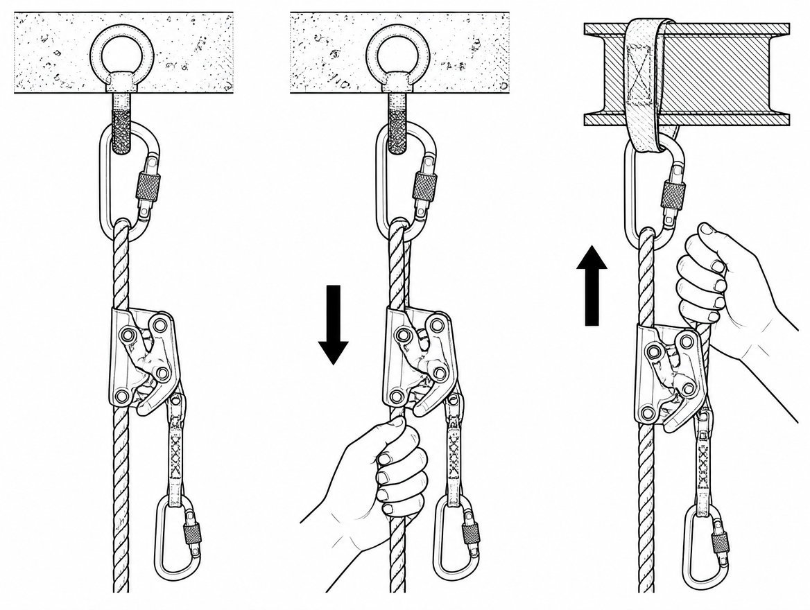 A guided type fall arrester — the rope grab that travels with a worker up a vertical anchor line — is one of the few pieces of fall protection equipment whose correct operation can