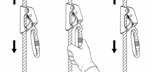 The three-part function test: free travel up and down, immediate lock-up under a brisk downward pull, then clean release and free travel again.