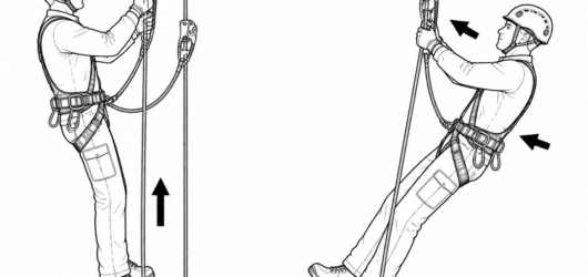 Correct: hips directly under the chest ascender and arms straight, so every push travels vertically. Incorrect: torso leaning back forces the arms to 