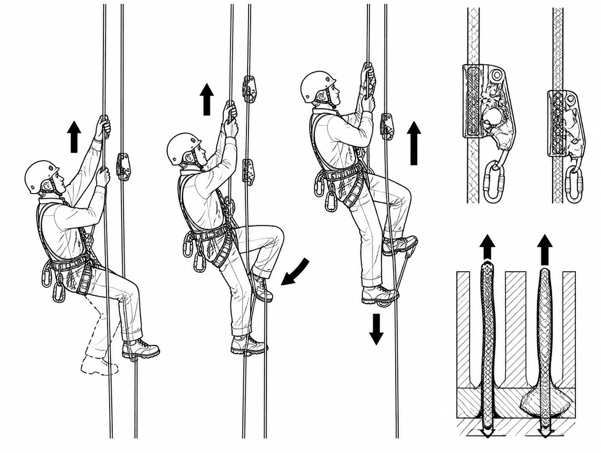 On a long ascent, inefficiency is not just slow — it is a safety problem. Every wasted centimetre of rope stretch and every stroke driven by the arms instead of the legs increases 