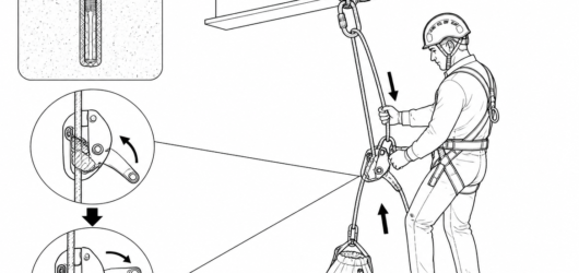 Control comes from the brake hand on the free strand; the handle only modulates how far the cam releases. The tail is managed into a bag before the lo