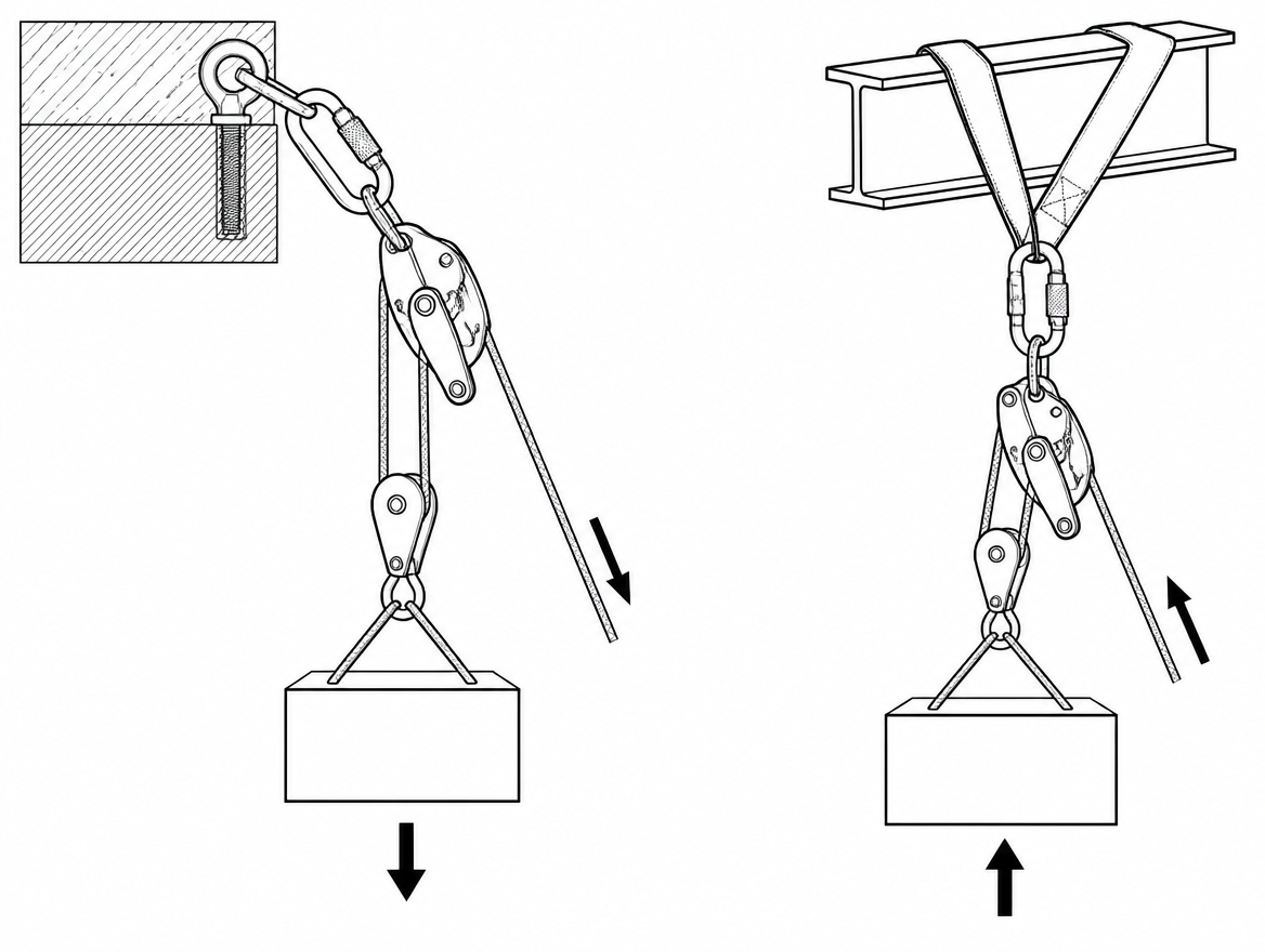 A self-braking descender rigged at the anchor is what allows one rope system to do two jobs: hold and lower a suspended load, then raise it again without being rebuilt. That matter