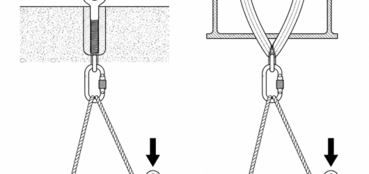Arrow thickness shows relative force: in both configurations the anchor carries the load plus the haul force, approaching twice the load in a redirect