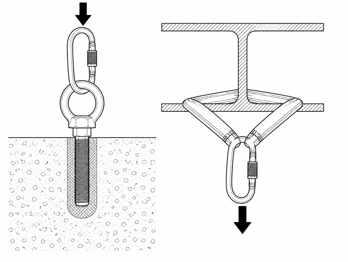 Keep the included angle at or below 90°: at 120° each leg already carries the full load, and at 150° it carries nearly twice.