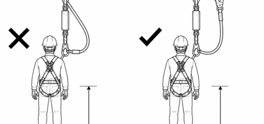 Incorrect: hooking the spare arm to the absorber short-circuits it, so arrest force is no longer limited to 6 kN.