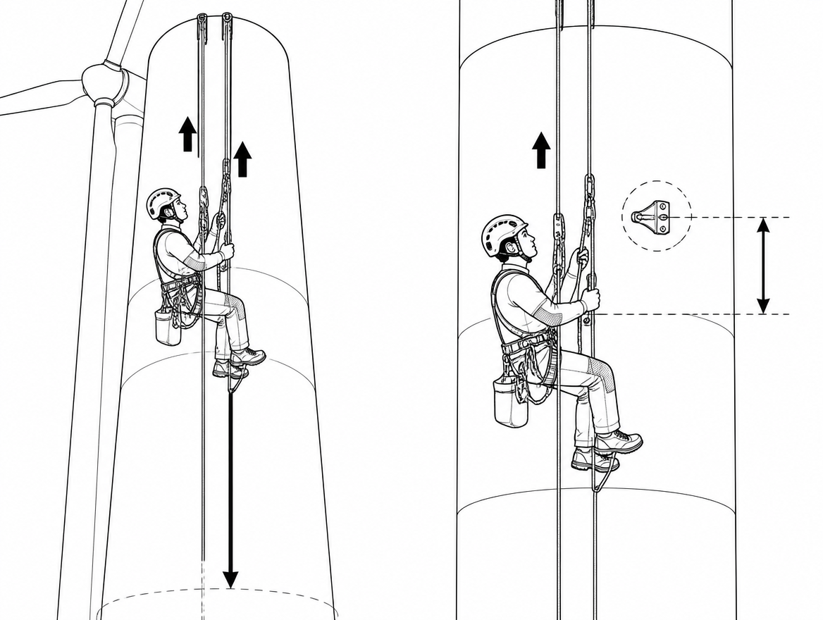A technician who has to gain 55 m of free-hanging rope on a wind tower and a technician who has to move three metres back up to a missed fixing are doing the same thing on paper: a