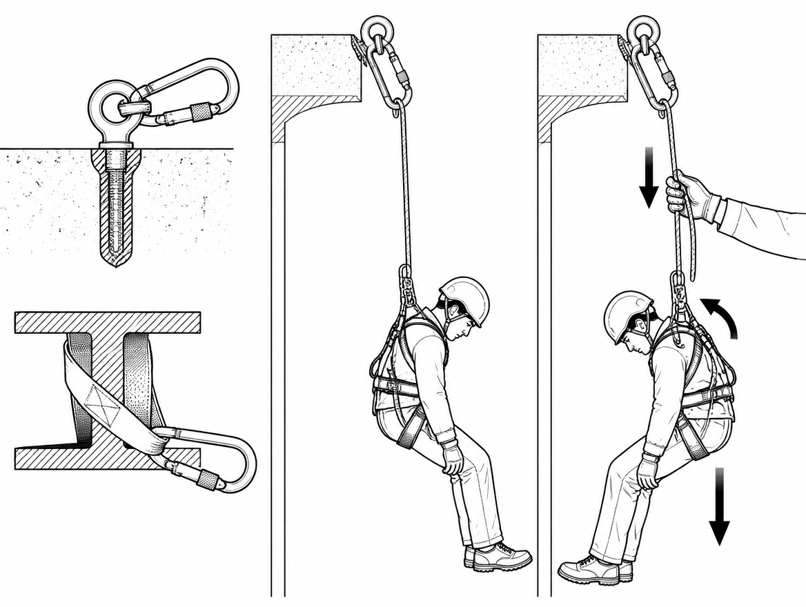 When a worker ends up suspended part-way down a long rope — on a work line in a rope access system, on a guided-type fall arrester on a vertical anchor line, or on a lifeline after