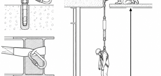 A deployed absorber extends the assembly; EN 354 caps the total lanyard, absorber and connector length at 2 m, so the casualty can hang well over a me