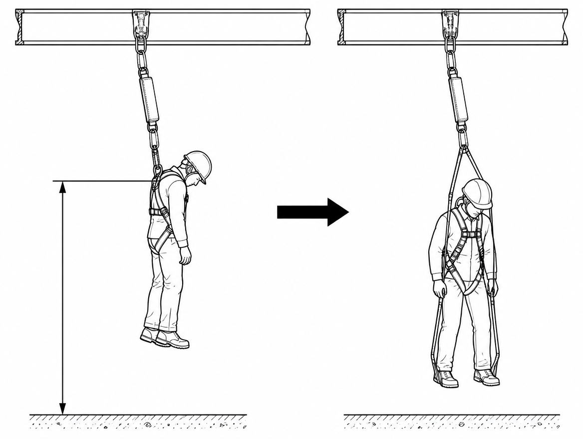Suspension relief straps let the casualty stand and unload the leg straps while the rescue system is rigged; follow the manufacturer's instructions for deployment.