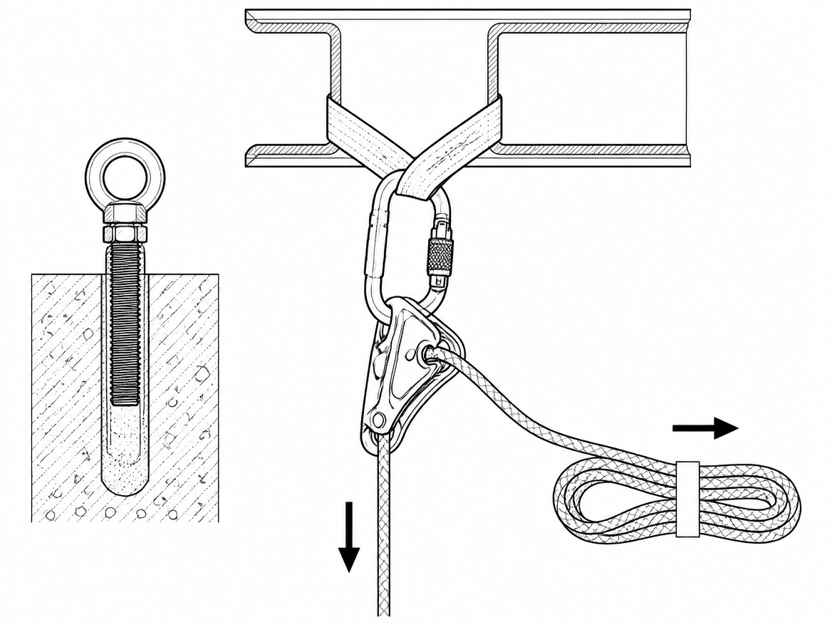 The four parts that make an anchor releasable: verified structural point, rated anchor connection, correctly oriented descender, and a managed tail long enough for the travel requi