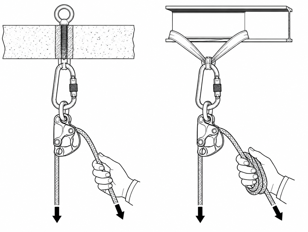 Added friction on the free side gives control with heavier and rescue loads — only in configurations the manufacturer's instructions permit.