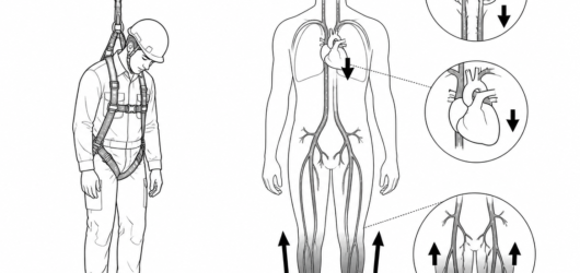 Immobile vertical suspension: blood pools in the legs and pelvis while venous return, cardiac output and cerebral perfusion fall.