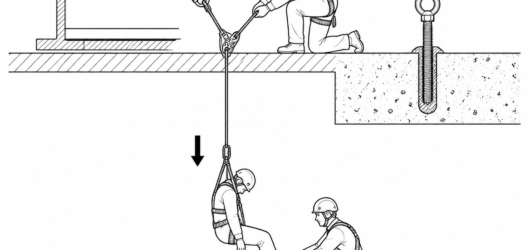Rescue from above using a pre-rigged anchor and a lowering device: the goal is to bring the casualty to a level where they can be laid flat.