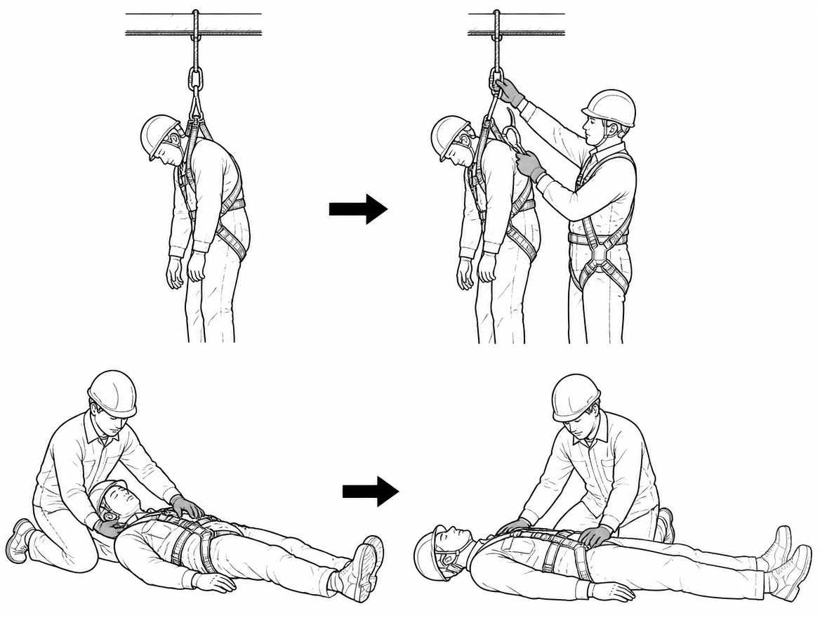 After release, manage the casualty by standard first aid principles and lay them flat as their condition requires - the older advice to keep them sitting upright is no longer suppo
