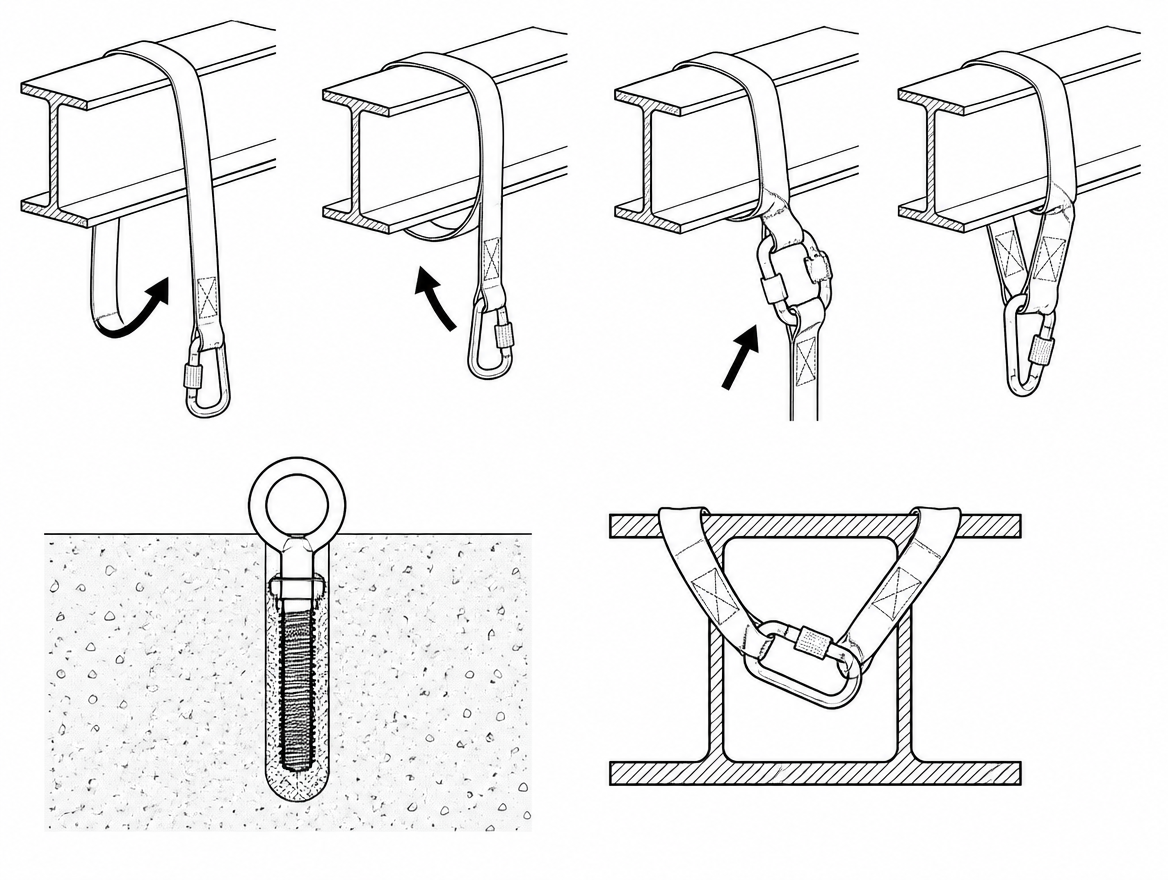 Wrapping a lanyard around a steel beam and clipping it back to itself is one of the most common improvised anchors on site. It takes five seconds, it looks solid, and on most days 