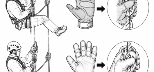 Correct: close-fitting glove with cut protection across the palm-side fingers and thumb crotch. Incorrect: oversized glove reduces grip force and pinc