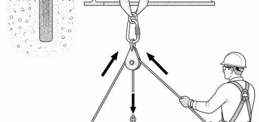 The anchor at a redirect or pulley can see a resultant force greater than the load weight; pulley working load limit and rope diameter must be checked