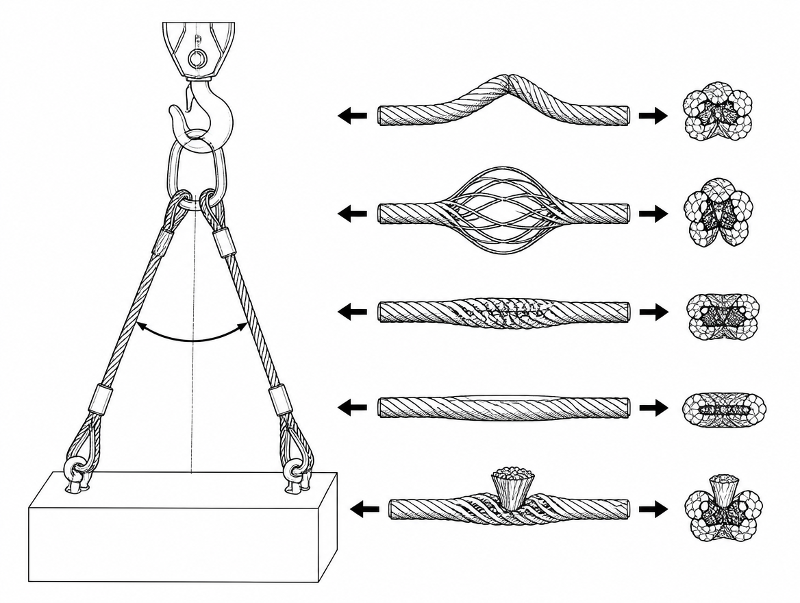 Each of these deformations is a withdrawal condition: kink, birdcaging, crushing or flattening, and core protrusion. None can be corrected in the field.