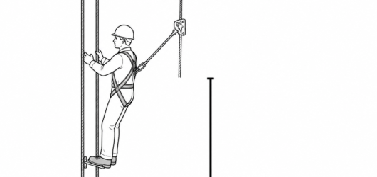 Keep the grab at or above the attachment point and the lanyard taut - work positioning equipment has no energy absorber.