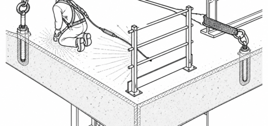 Working line and backup line on separate anchors and separate edge protection: one edge or one spark shower cannot reach both.