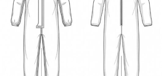 Simple line-art illustration of a one-piece chemical protective coverall with a sealed hood and elasticated cuffs.