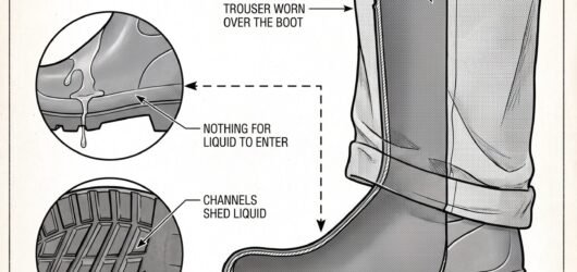 Simple line-art illustration of a seamless rubber chemical-resistant boot with a pull-on design.