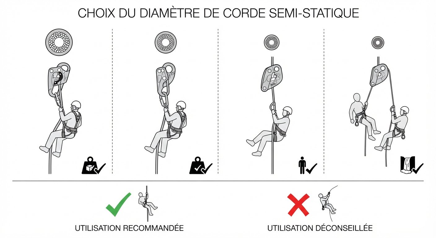 Choosing a low-stretch rope diameter