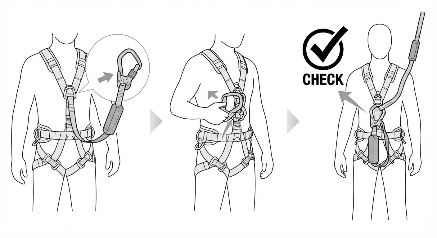 Connecting a fall-arrest lanyard to the harness