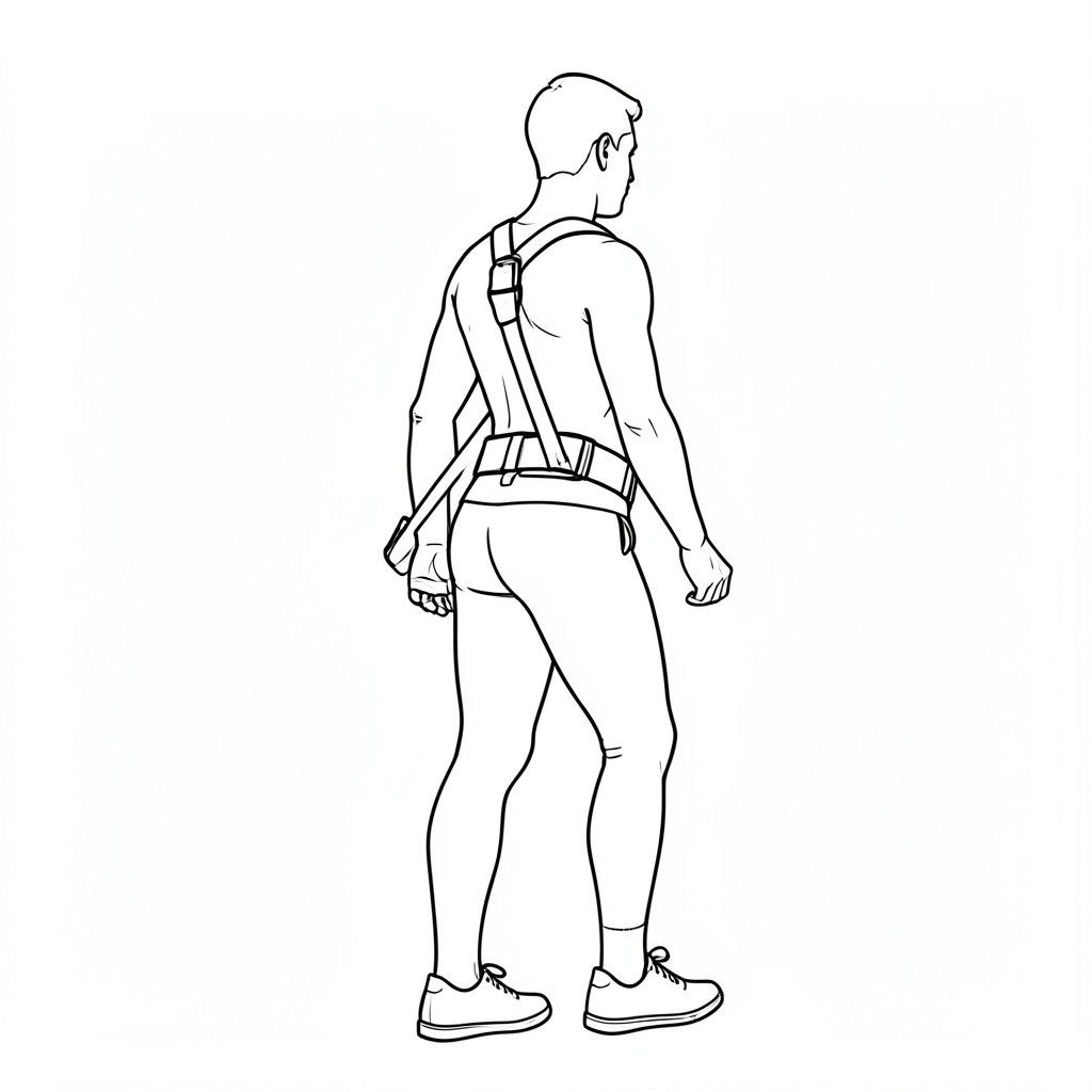 Back Support and Safe Lifting Technique — technical line drawing.