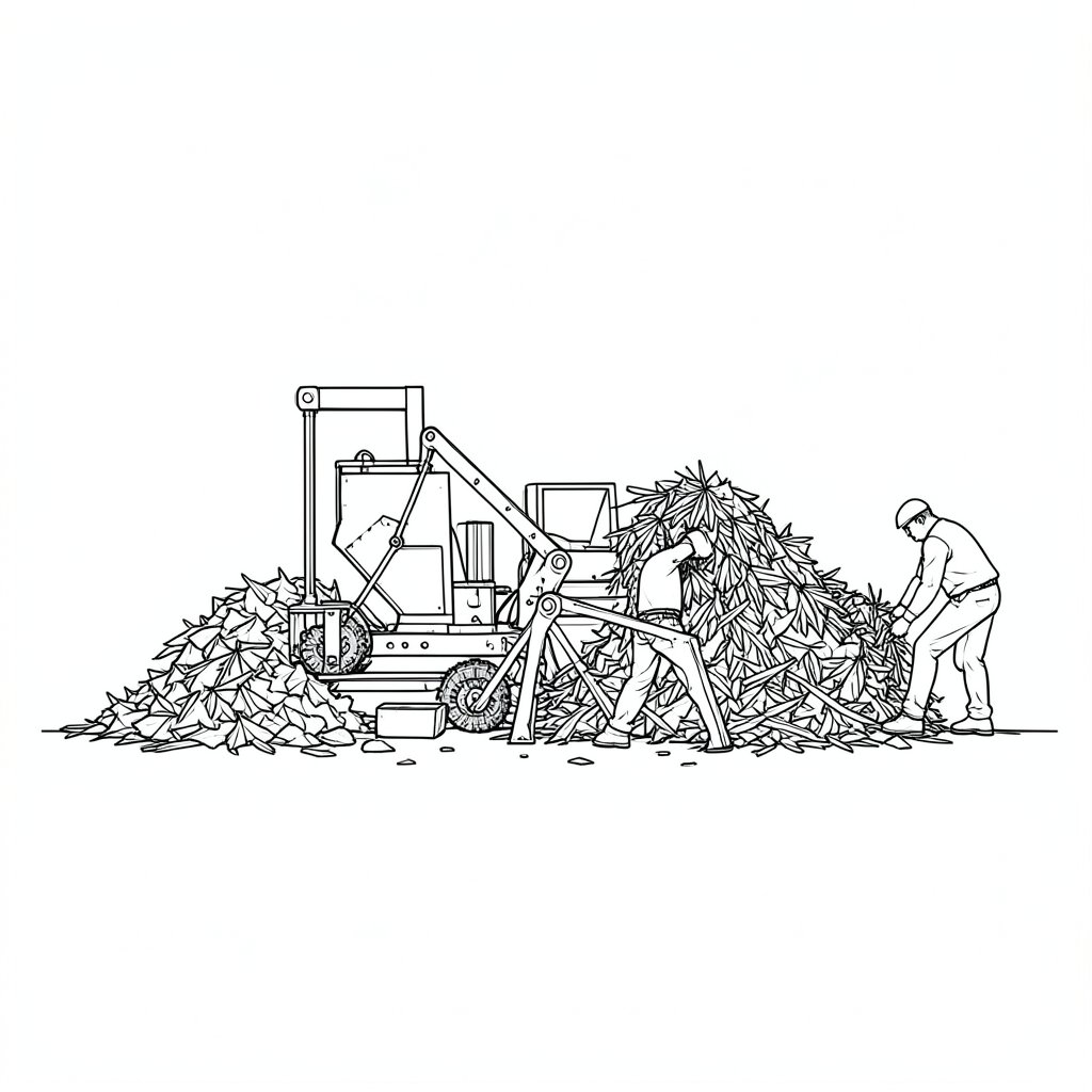 Brash and Debris Handling: Manual Handling Risks in Grounds Work — technical line drawing.