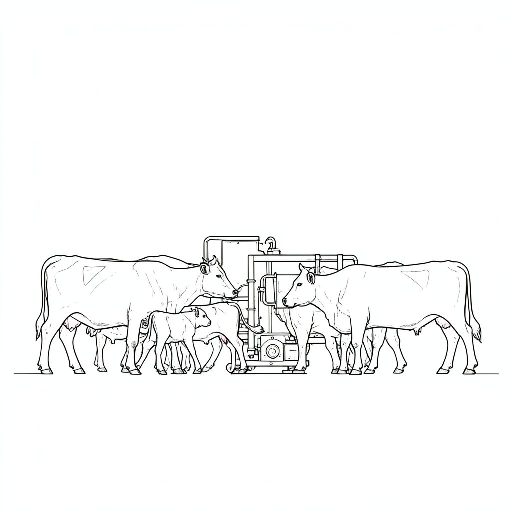 Bulls, Cows With Calves and the Animals That Attack — technical line drawing.