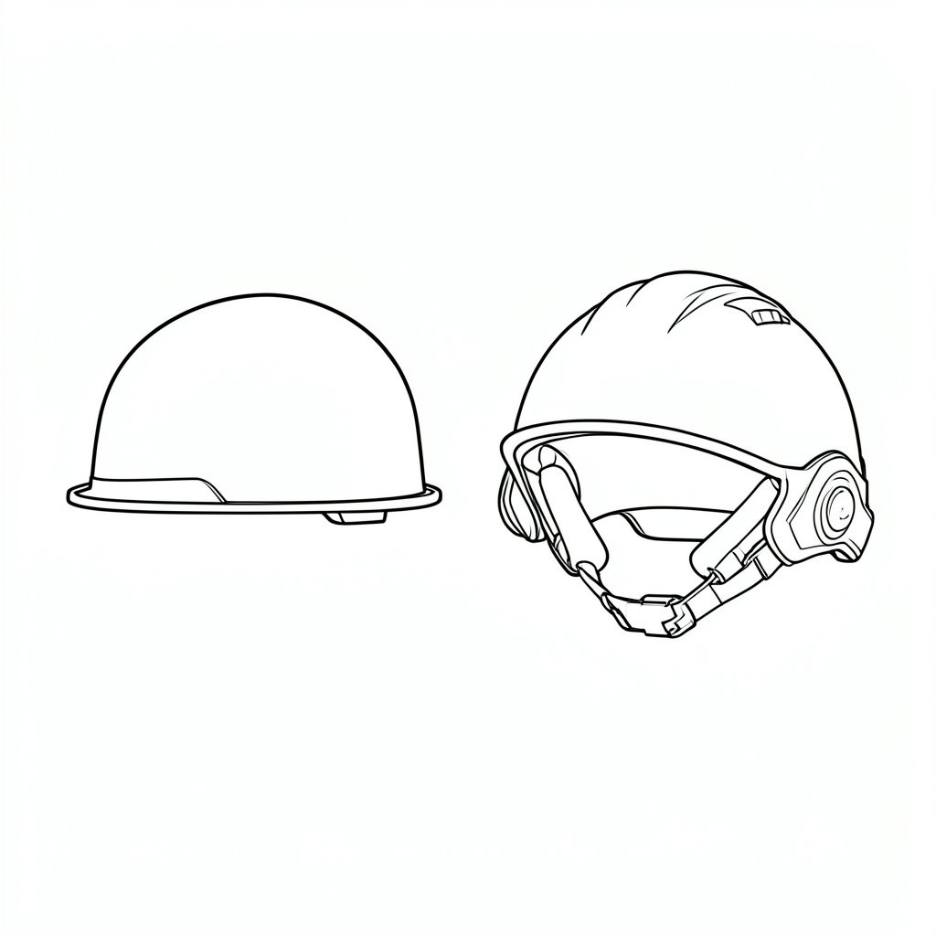 Bump Caps versus Safety Helmets: EN 812 — technical line drawing.