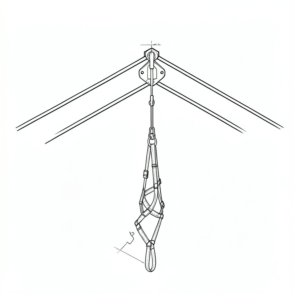 Calculating Fall Clearance for Roof-Mounted Anchors — technical line drawing.