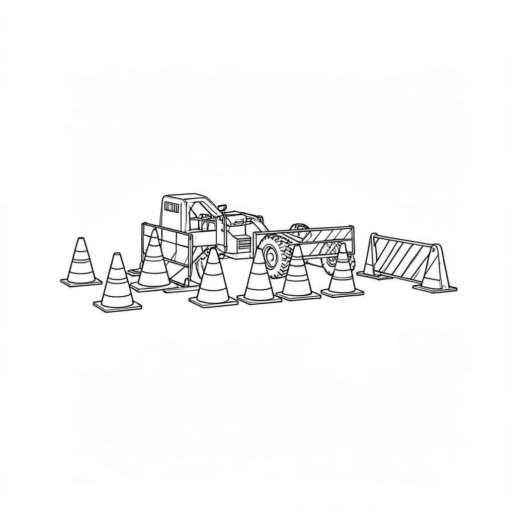 Cones, Barriers and What Actually Stops a Vehicle — technical line drawing.