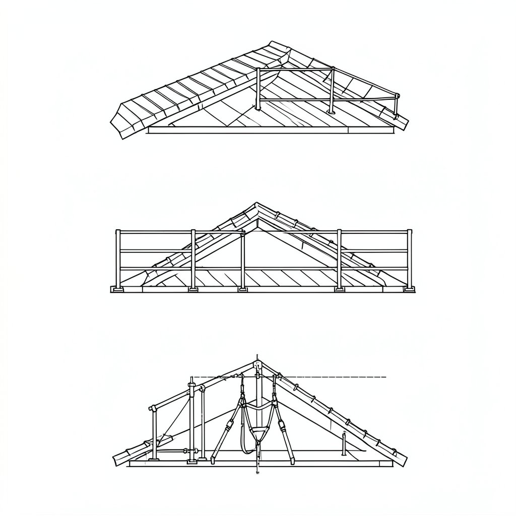 Edge Protection Systems: Guardrails, Netting and Personal Fall Protection Compared — technical line drawing.