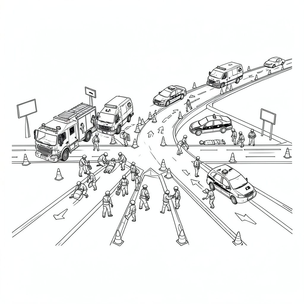 Emergency Response and Evacuation From a Live Carriageway — technical line drawing.
