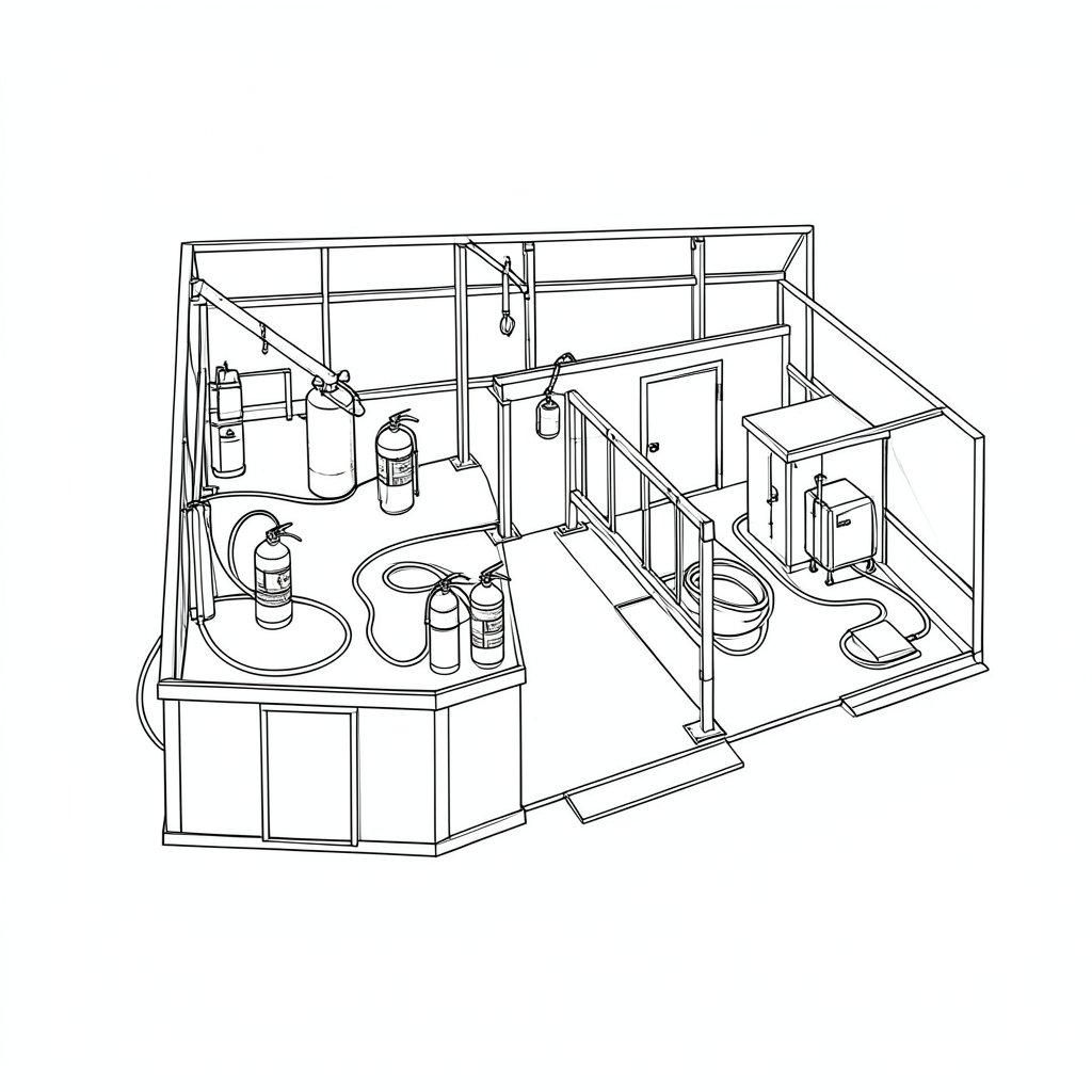 Explosion and Fire Emergency Response Planning — technical line drawing.