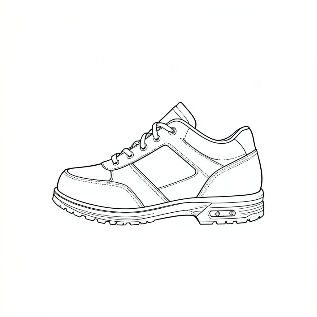 Footwear for Roof Work: Slip Resistance and EN ISO 20345 — technical line drawing.