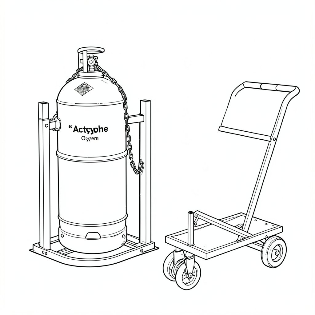 Gas Cylinder Handling and Storage for Welding and Cutting — technical line drawing.