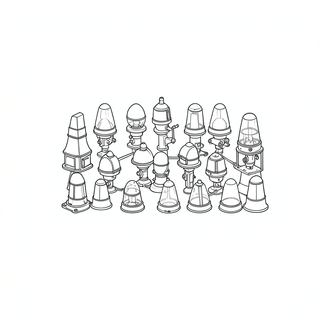Lamps, Beacons and Warning Lights on a Works Layout — technical line drawing.