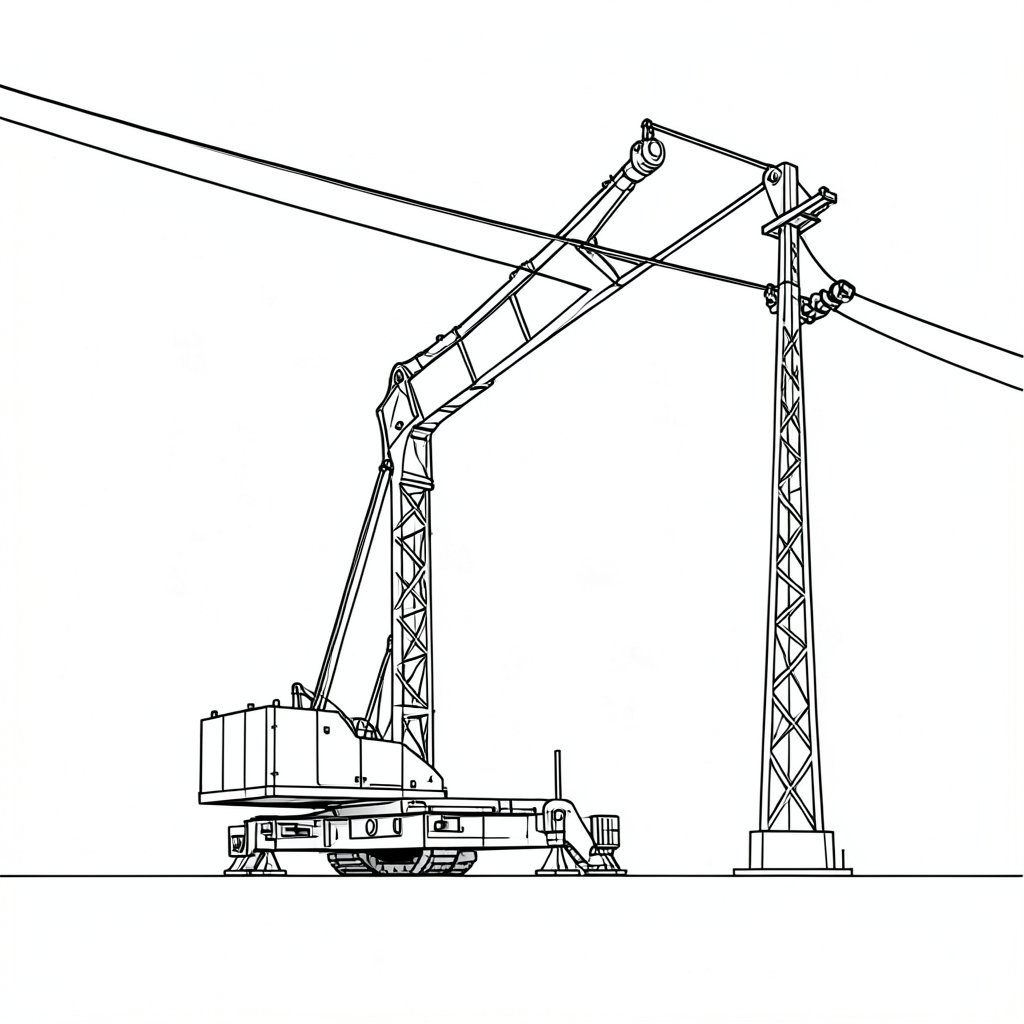 Lifting Near Overhead Lines and Structures — technical line drawing.